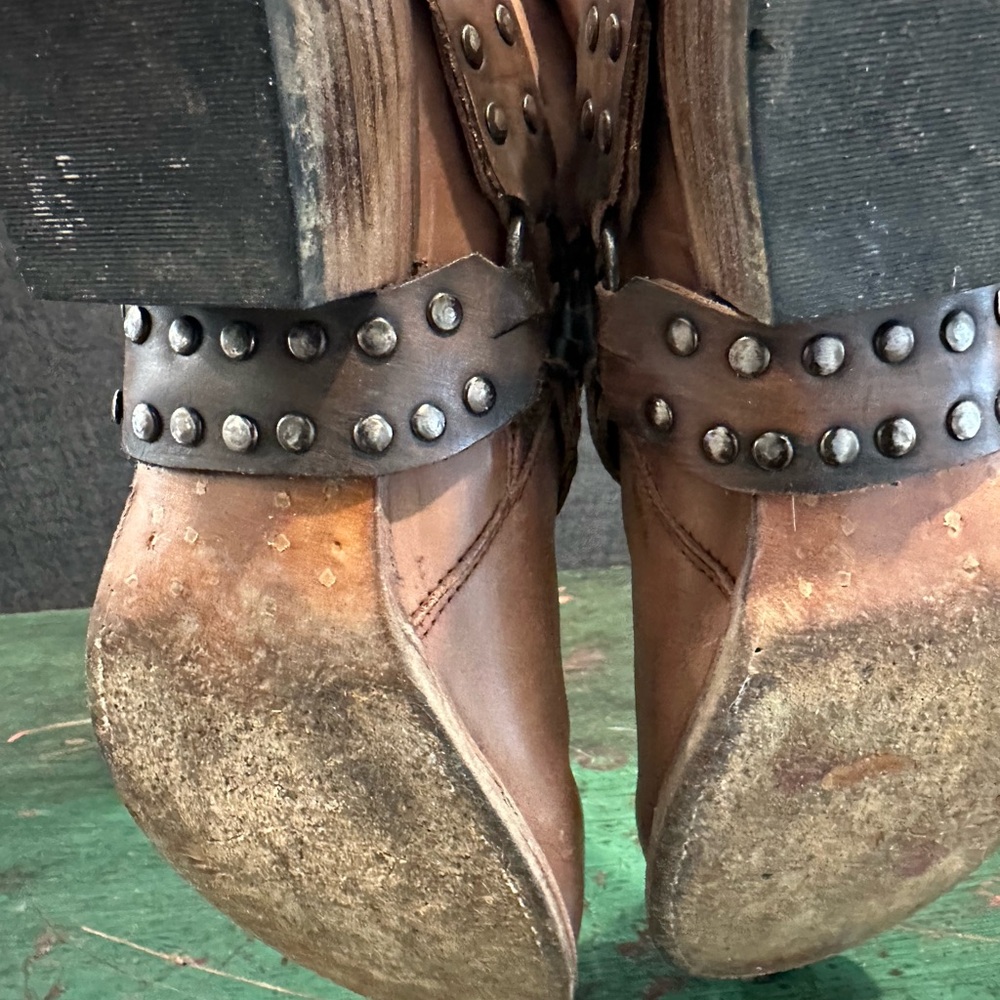 Freebird by Steven Ramone Brown Ankle Boots with Black Studded Strap - Picture 5 of 7